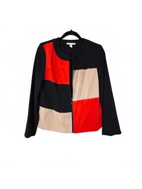 Colorblock Zip Front Jacket - Black, Red & Beige